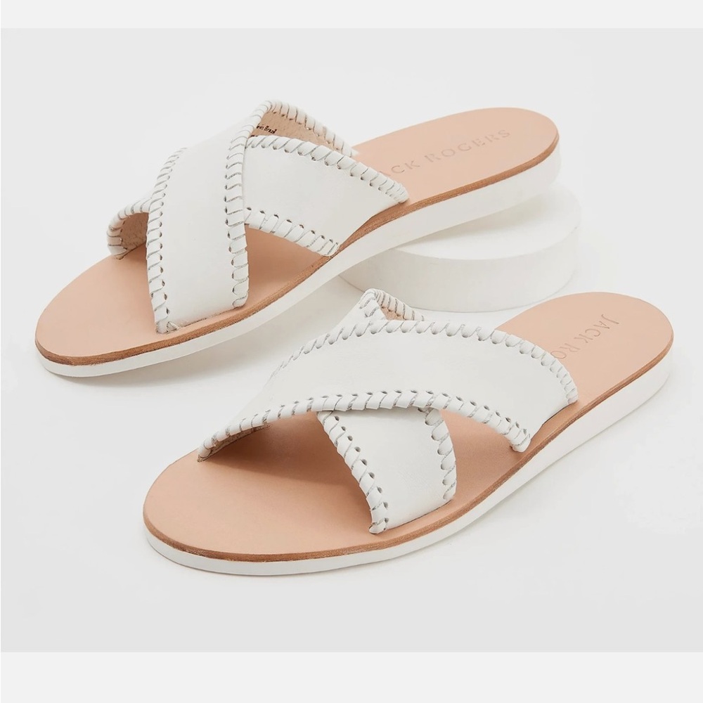 Jack Rogers White Leather Crisscross Slide Sandals